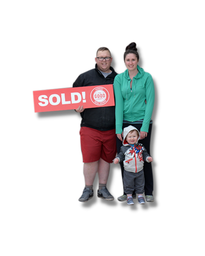 Family with a sold sign The Good Agent